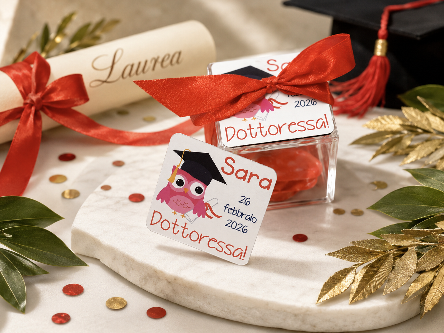 Bomboniera laurea con scatolina in plexiglass e calamita personalizzata