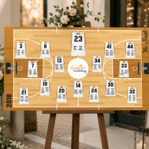 Tableau matrimonio tema basket personalizzato su pannello in forex
