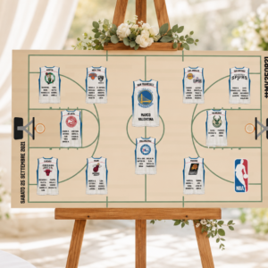 Tableau matrimonio tema basket NBA personalizzato su pannello in forex