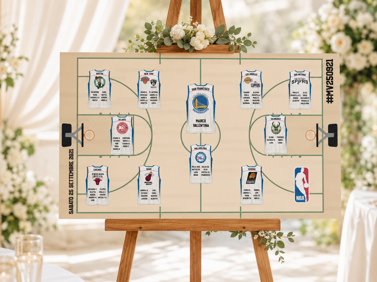 Tableau matrimonio tema basket NBA personalizzato su pannello in forex