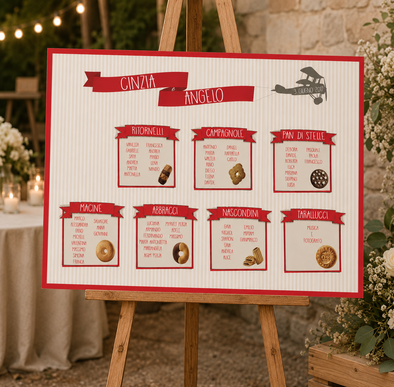 Tableau matrimonio tema biscotti personalizzato su pannello in forex