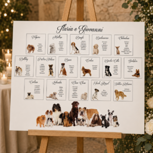 Tableau matrimonio tema cani personalizzato su pannello in forex