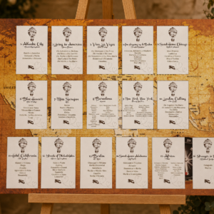 Tableau matrimonio tema canzoni di viaggio vintage personalizzato su pannello in forex