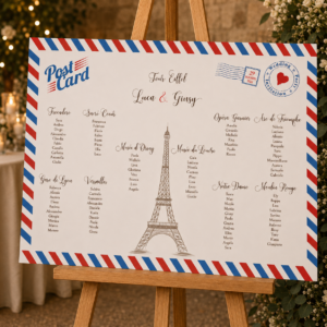 Tableau matrimonio tema cartolina Parigi personalizzato su pannello in forex