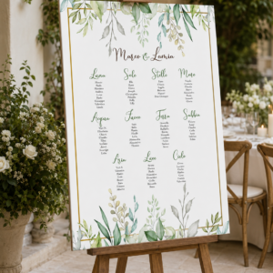 Tableau greenery Tableau matrimonio tema greenery personalizzato su pannello in forex