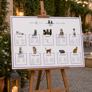 Tableau matrimonio tema gatti personalizzato su pannello in forex