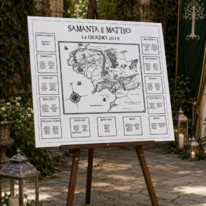 Tableau quadrato matrimonio tema Il Signore degli Anelli personalizzato su pannello in forex