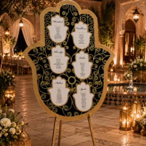 tableau tema mano di Fatima; tableau matrimonio personalizzato; tableau de mariage elegante; tableau nozze simbolico; pannello tableau matrimonio