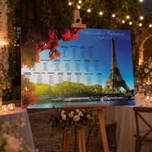 Tableau matrimonio tema Parigi personalizzato su pannello in forex