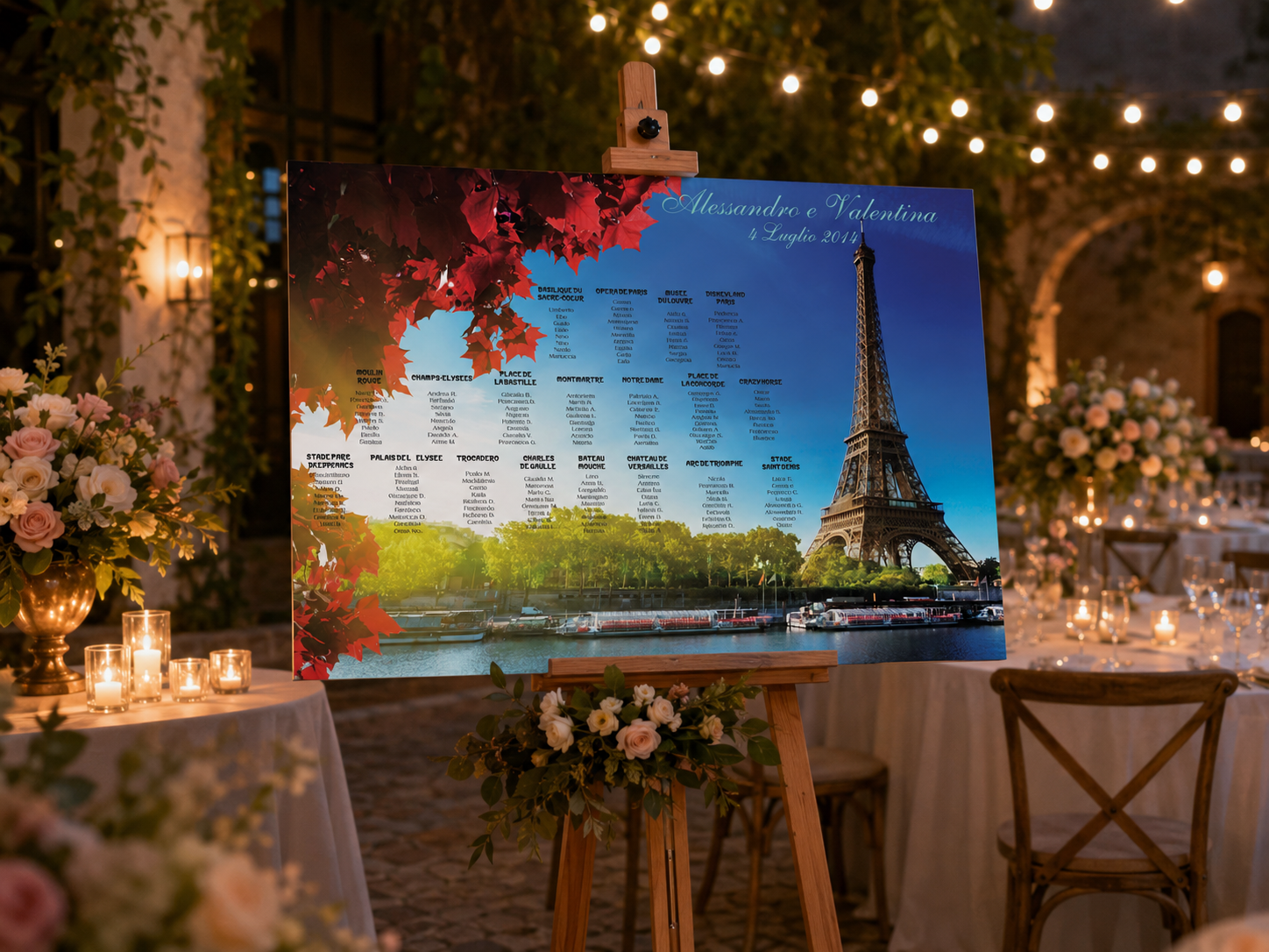 Tableau matrimonio tema Parigi personalizzato su pannello in forex