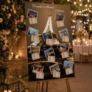 Tableau matrimonio tema Parigi personalizzato su pannello in forex