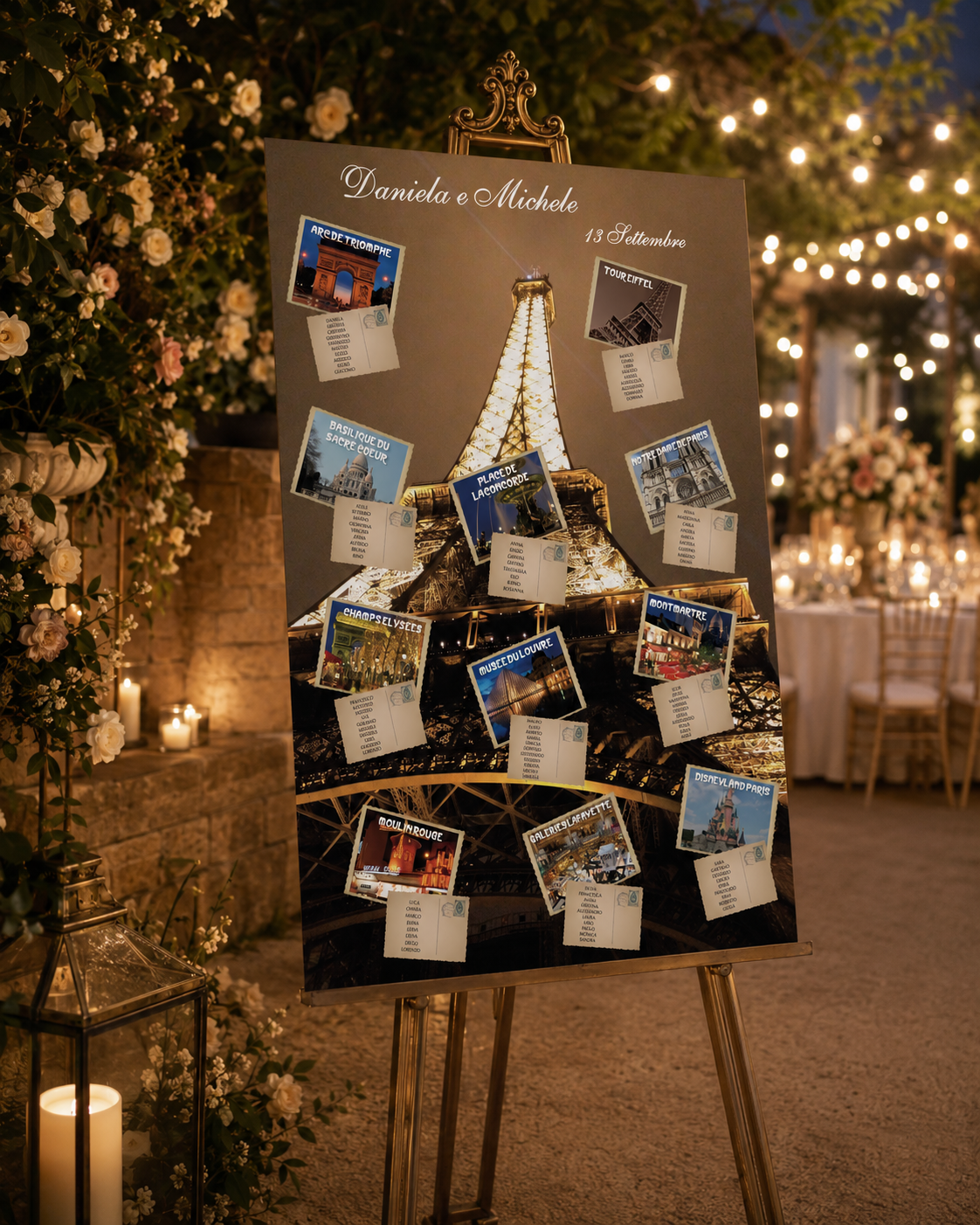 Tableau matrimonio tema Parigi personalizzato su pannello in forex