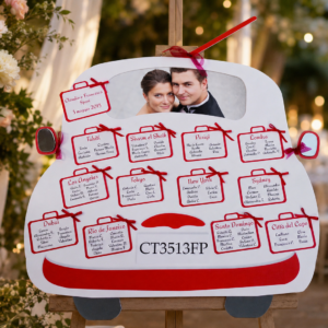 tableau 500 Tableau sagomato matrimonio tema Fiat Cinquecento personalizzato su pannello in forex