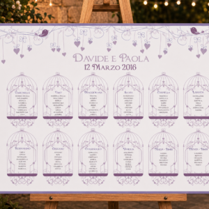 Tableau matrimonio tema shabby gabbiette personalizzato su pannello in forex