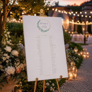 Tableau matrimonio tema greenery per tavolo imperiale personalizzato su pannello in forex