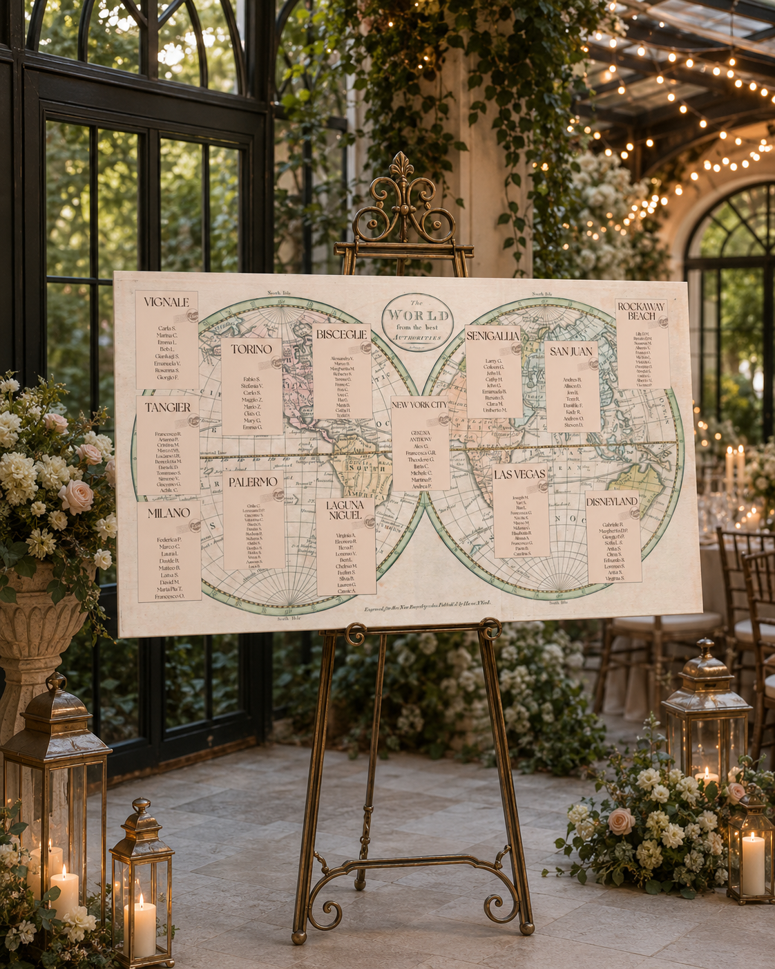 Tableau matrimonio tema viaggio planisfero vintage personalizzato su pannello in forex