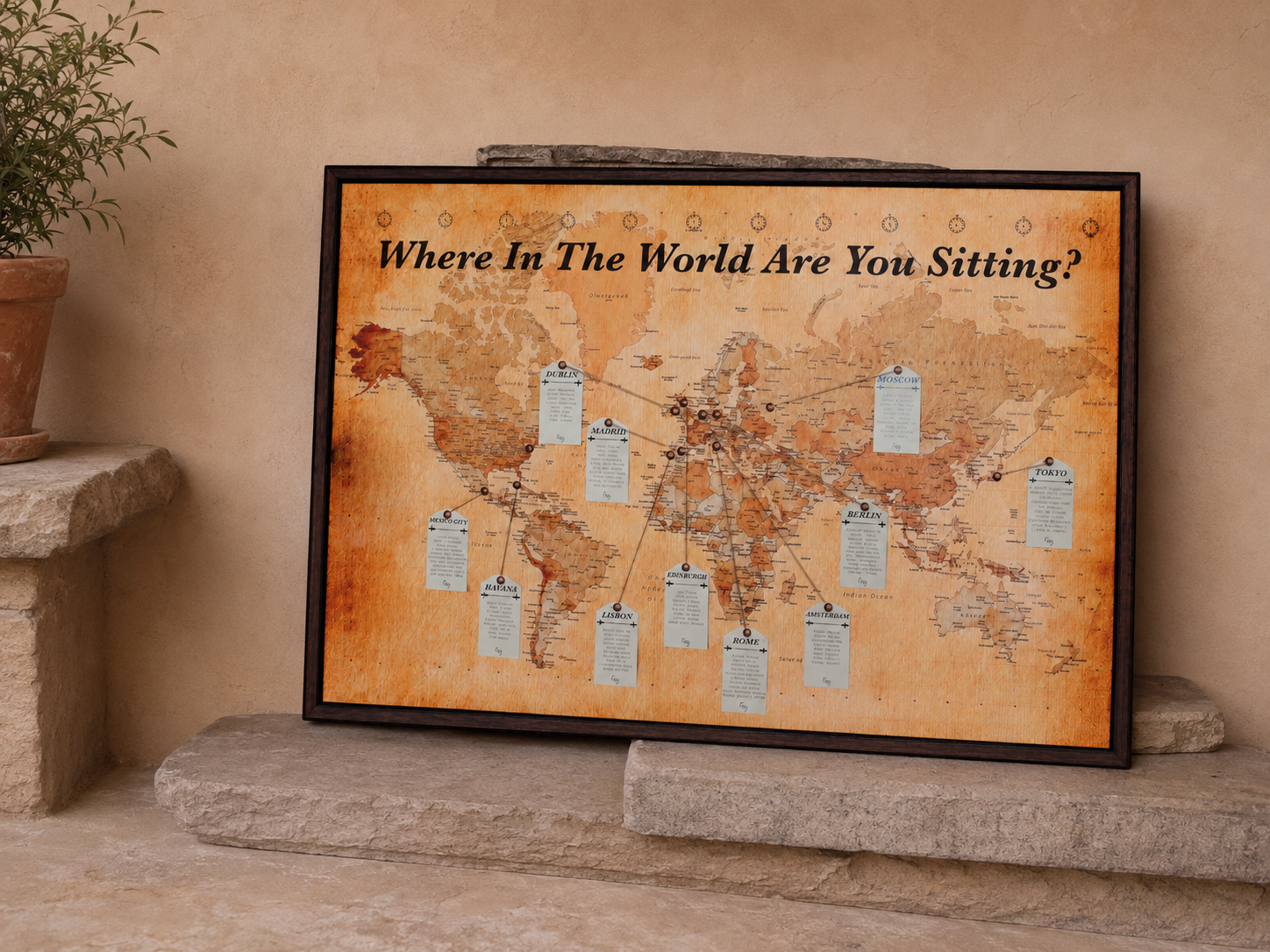 Tableau matrimonio tema viaggio planisfero vintage personalizzato su pannello in forex