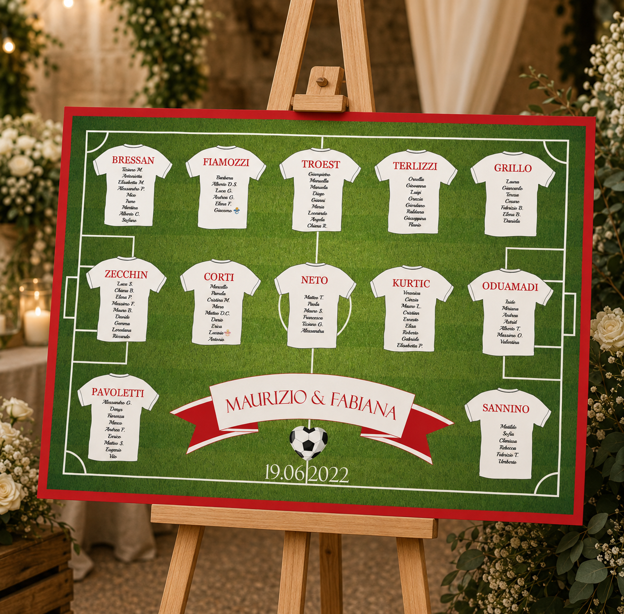Tableau matrimonio tema calcio personalizzato su pannello in forex