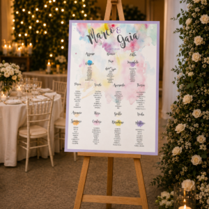 Tableau matrimonio tema colori acquerello personalizzato su pannello in forex