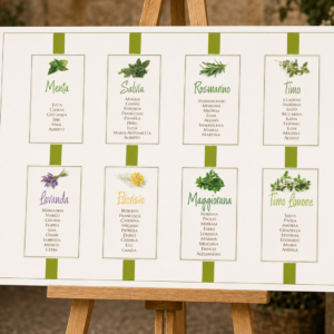 tableau erbe aromatiche Tableau matrimonio tema erbe aromatiche personalizzato su pannello in forex con nastri e cartoncini applicati