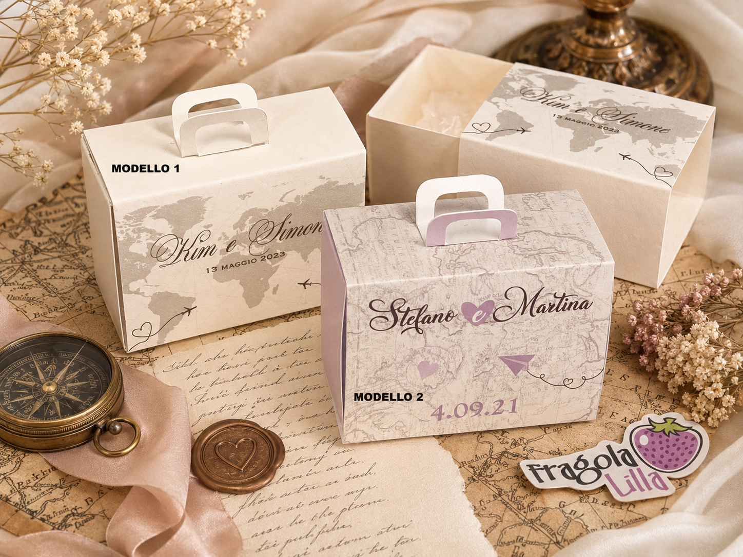 Bomboniera valigetta tema viaggio personalizzata per matrimonio