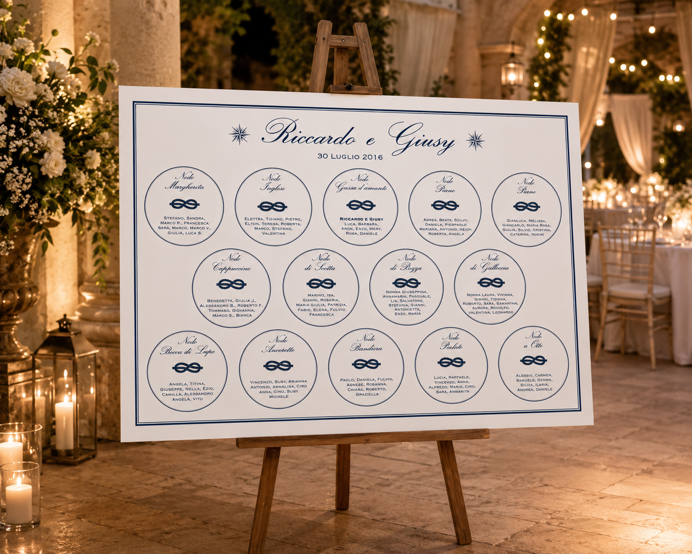 Tableau matrimonio tema nodi marinari personalizzato su pannello in forex