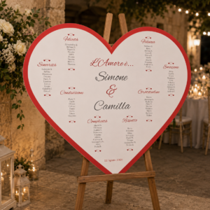 Tableau sagomato cuore matrimonio personalizzato su pannello in forex