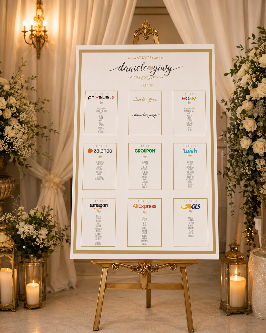 Tableau matrimonio tema shopping online personalizzato su pannello in forex