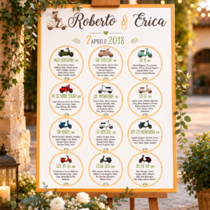 Tableau matrimonio tema Vespa Piaggio personalizzato su pannello in forex
